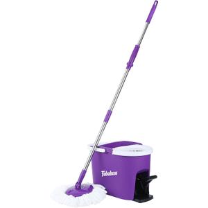 Fabuloso Spin Mop and Bucket Set, Hands-Free Pedal-Activated Spin Wringer, Adjustable Pole, Machine Washable and Replaceable Microfiber Mop Head, Works on All Hard Floor Surfaces