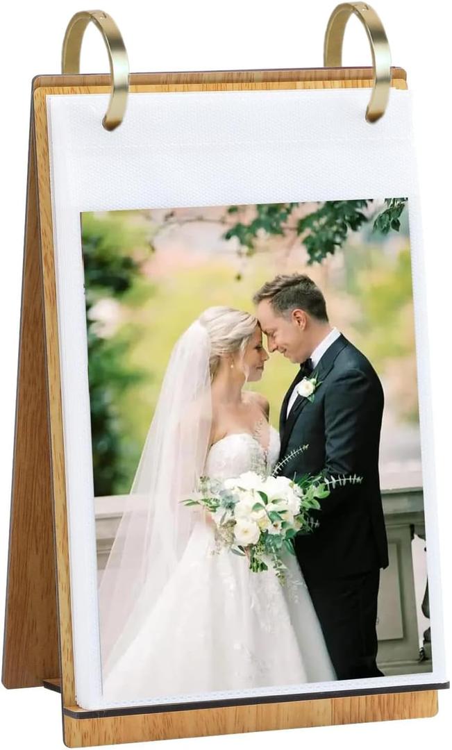ZEEYUAN 4x6 Photo Frame Flip Photo Album on Stand Vertical Display for Tabletop, 60 PVC Pockets of 4x6 Photo Album Flip Picture Frame