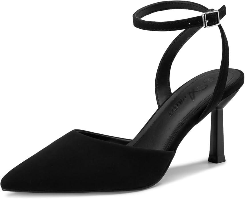 Athlefit Women's Closed Pointed Toe 3 Inch High Heels Ankle Strap Stiletto Heel Wedding Party Dress Pumps Shoes Size 8