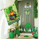 Happy St Patricks Day Gnome House Flag Burlap 28x40 Double Sided, Green Leprechaun Hat Shamrock Lucky Clover Holiday Party Sign Large Flags Yard Outdoor Decorations DF656-28