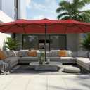 SUPERJARE 15FT Outdoor Umbrella for Patio, Double sided Pool Umbrellas with Fade Resistant Canopy, Large Table Umbrella for Deck, Market, Backyard - Burgundy(No Base)