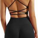 RXRXCOCO Seamless Workout Sets for Women 2 Piece Strappy Sports Bras Scrunch Butt Booty Shorts Matching Yoga Tracksuits (Small, Black)