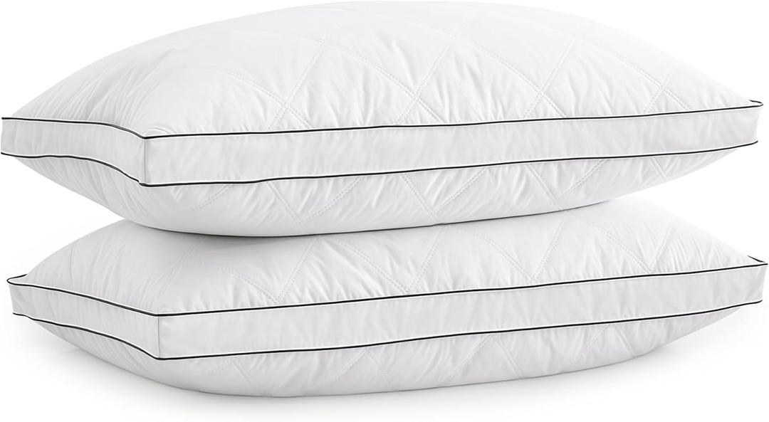 Down Pillow Hotel Quality with Feather Fill 750 Fill Power Standard Size - 2 Pack with Pillowcase for Master Bedroom Support for Back Side Stomach Sleepers 1200T