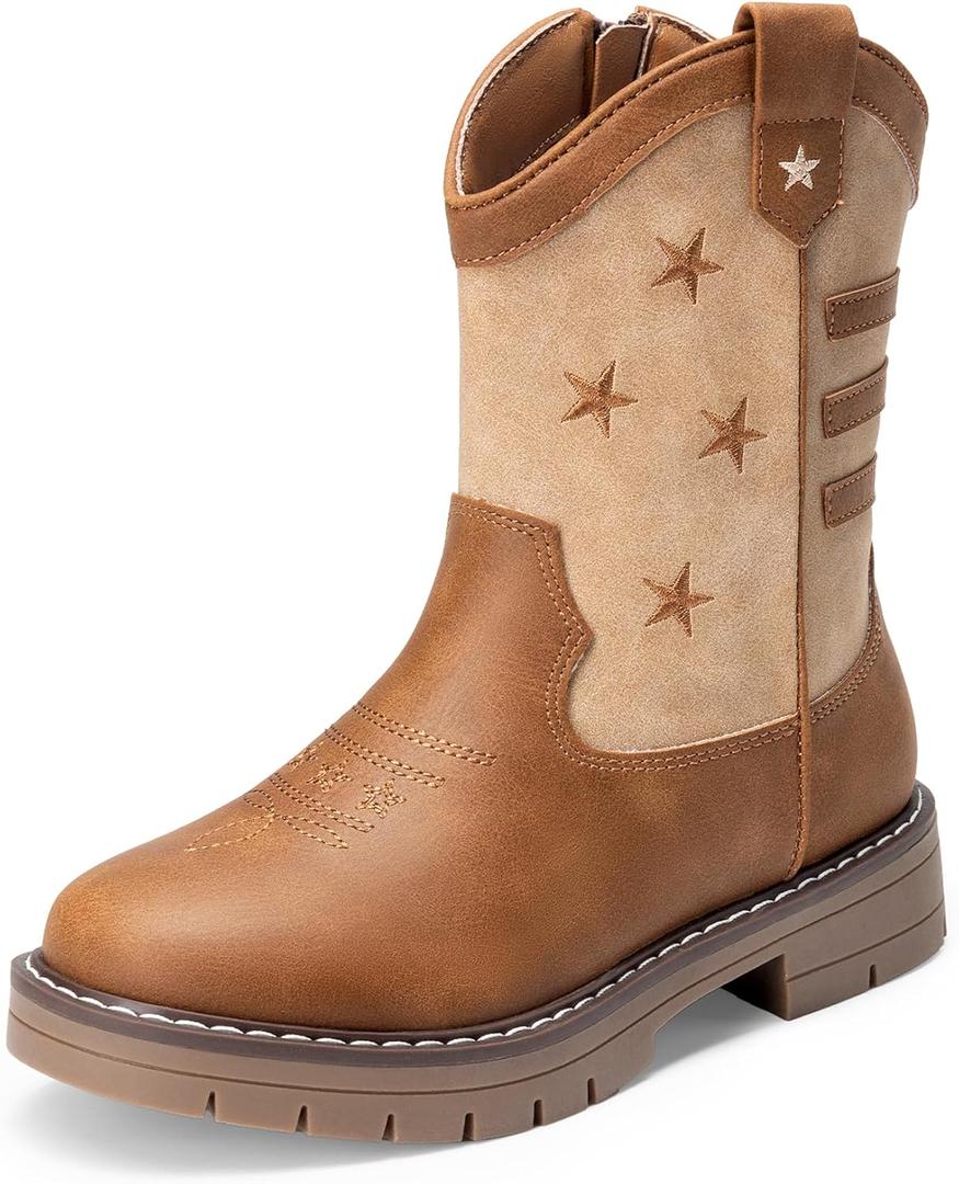 DREAM PAIRS Boys Girls Cowboy Boots Kids Western Riding Mid Calf Boots with Side Zipper (Toddler/Little Kid/Big Kid) (Light Brown, 12)