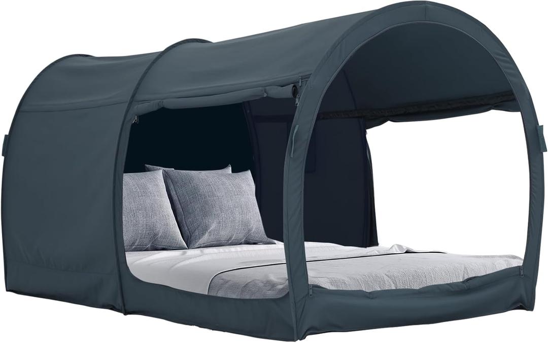 LEEDOR Bed Tent Dream Tents Bed Canopy Shelter Cabin Indoor Privacy Warm Breathable Pop Up Twin/Full/Queen for Kids and Adult Patent Pending(Mattress Not Included) (PitchBlack)