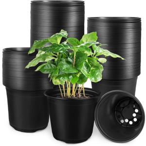 Anyumocz 120Pcs 0.5 Gallon Plant Nursery Pots,Plastic Pots with Drainage Holes,Garden Flower Container Seedling Pot for Planting,Transplanting,Succulents,Cuttings(Black)