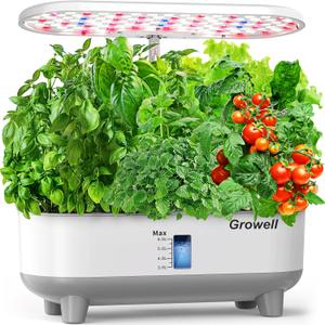 Growell Hydroponics Growing System Kit, 16 Pods Indoor Garden with 28W Full Spectrum LED Grow Light, Auto Timer, 3 Smart Light Modes, 8L Large Herb Garden, Ideal Gardening Gift for Women, Men (White)