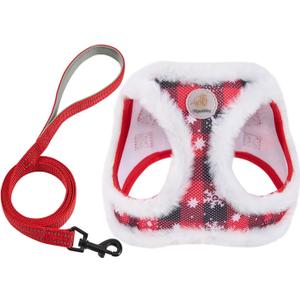 Hipubby Christmas Dog Harness and Leash Set, No Pull Soft Mesh Puppy Harness for Small Medium Dogs, Cats - Step in Reflective Vest Harness for Walking, Training - Plush Red, L (L (Chest: 19.5"-21.5"))