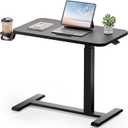 GTPLAYER Small Standing Desk with Hidden Wheels, Pneumatic Mobile Rolling Laptop Desk, Adjustable Height Overbed Bedside Table Computer Workstation for Home Office (32" W x 16" D, Black)