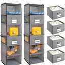 2 Pack 6 Shelves Hanging Closet Organizer with 2 Drawer, Hanging Storage with 4 Side Pockets for Clothes Shoes, 43.5"x12"x12"(Gray)