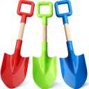 16" Beach Sand Shovels Toys for Kids, Gardening Tool Kits, Sturdy Long Wooden Spade for Sand Snow Digging, ABS Plastic Scoops Equipment Gift for Summer Winter Camping Backyard Planting (3PCS) (green)