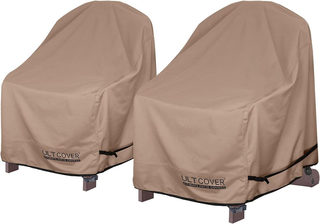 ULTCOVER Waterproof Patio Adirondack Chair Cover 2 Pack for Outdoor Chair Size Upto 28W x 31D x 36H inch (28x31x36 inch, Brown)