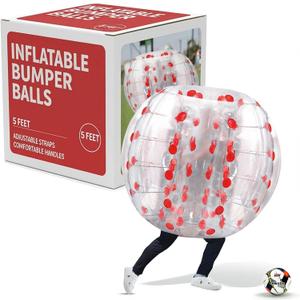 Houseables Human Hamster Ball, Zorb Ball, Bubble Soccer, Human Bubble, Inflatable Body Bumpers, for Adults and Kids, Sumo Bouncer, Whole Body Inside, Giant, Suit, Adult Sized, Knocker, Clear, 5FT, 1PK