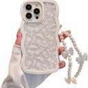 Dyale Compatible for iPhone 14 Case for Women Girls,Cute Curly Wave Wavy Frame Shape Shockproof Soft TPU 2 in 1 with Bow Bracelet Flower Floral Phone Cove for Women Girl
