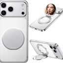 Magnetic Phone Case Stand with Mirror for MagSafe Universal Metal Adjustable Kickstand for iPhone 17/16/15/14 Pro Max Slim Phone Mirror for All Smartphone Used for Women Outdoor Makeup White