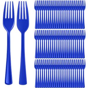 Roshtia 100 Pcs Dark Blue Plastic Forks Dark Blue Cutlery Disposable Utensils 7.3 Inch Heavy Duty Cutlery Set Disposable Forks Sets for Color Graduation Party Teacher Appreciation Wedding Outdoor