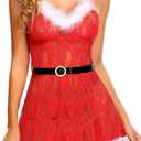 Avidlove Christmas Lingerie For Women Santa Dress Lingerie Babydoll Lace Chemise (Medium, 1 Red)