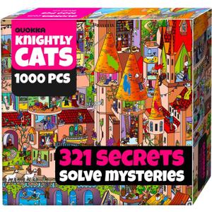 QUOKKA 1000 Piece Jigsaw Puzzle for Adults Knightly Cats  Puzzles for Adults 1000 Pieces Premium Box Packaging - Extra Fun Whimsical Cat Challenges - Perfect for Relaxation & Creativity& Gift Giving