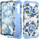 PIXIU Unique Flower Pattern Compatible with Samsung Galaxy A16 5G case,Heavy Duty Dual Layer Shockproof Full-Body Protective Sturdy Hybrid Cute Rugged Case for Women,Girls,Kids-Blue Peony (A17)