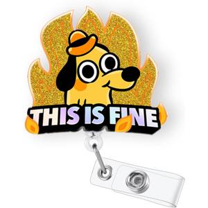 This is Fine Dog Badge Reel Retractable, Funny Badge Reel for Nurse Nursing Student RN MA CNA LPN Medical Worker & Office Staff, This is Fine Badge Holder with Alligator Clip & 24 Durable Nylon Cord