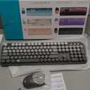 Wireless Keyboard and Mouse Combo, 104 Round Keys Cute Colorful Cordless Keyboard and Mouse with Retro Typewriter Black