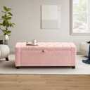 GRAINELL Storage Ottoman Bench, Upholstered Tufted Bedroom Bench with Storage, End of Bed Storage Bench for Living Room & Entryway, 350 lb Capacity, Linen Pink, 43.3" L x 15.35" W x 23" H