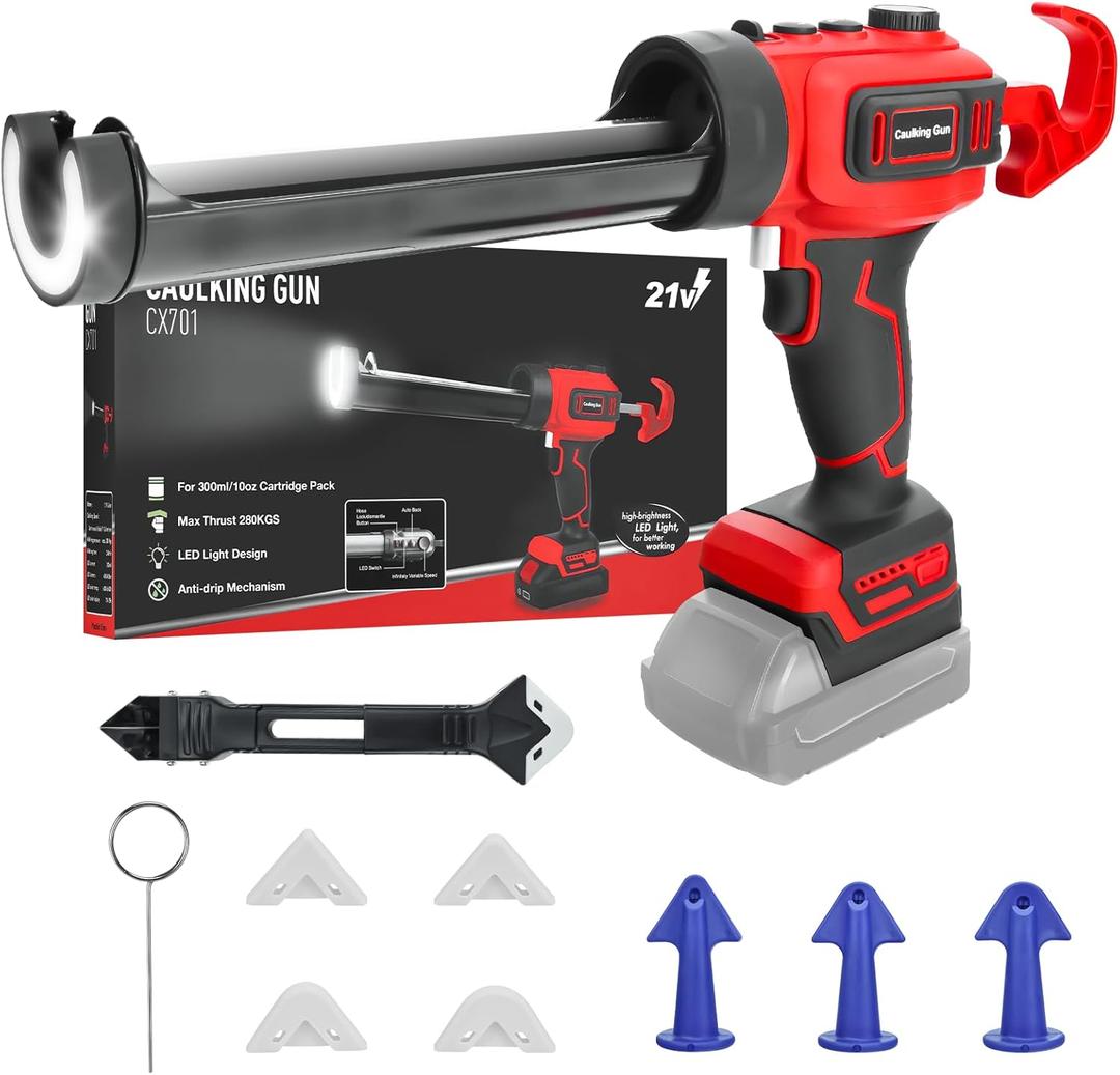 Cordless Caulking Gun for Milwaukee 18V Max Battery,10 Oz Electric Caulking Gun with Anti-Drip,Auto Retract,Continuously variable speed and LED Light, Caulk Gun Tool for Filling, SealingNo Battery)