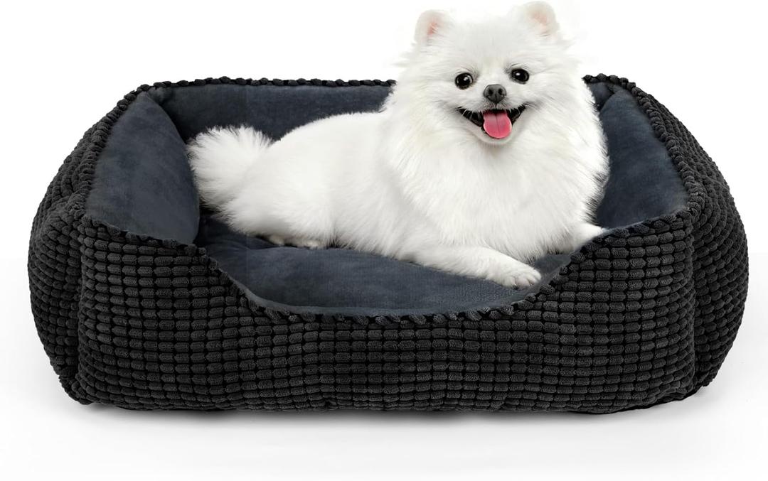 MIXJOY Dog Beds for Medium Dogs Washable, Rectangle Pet Bed Medium Size Dog, Orthopedic Sleeping Pet Sofa Bed, Soft Calming Cat Beds for Indoor Cats, Anti-Slip Bottom with Multiple Size (M(25x 21x 8), Black)