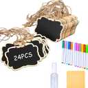 24 Pcs Reusable Mini Wood Chalkboards with Hanging String Erasable, Double-Sided Blackboard for Message Board Signs, Weddings Place Cards, Birthday Parties, Table Numbers, Plants