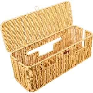 Longer Cable Management Box, 16In Handwoven Cord Management Box with 5 Slots, Floor Cord Hider Boxes for Power Strip and Wire, Cable Organizer Boxes with Lid for Desk, Floor, Office, Living Room (Rectangle, Natural)