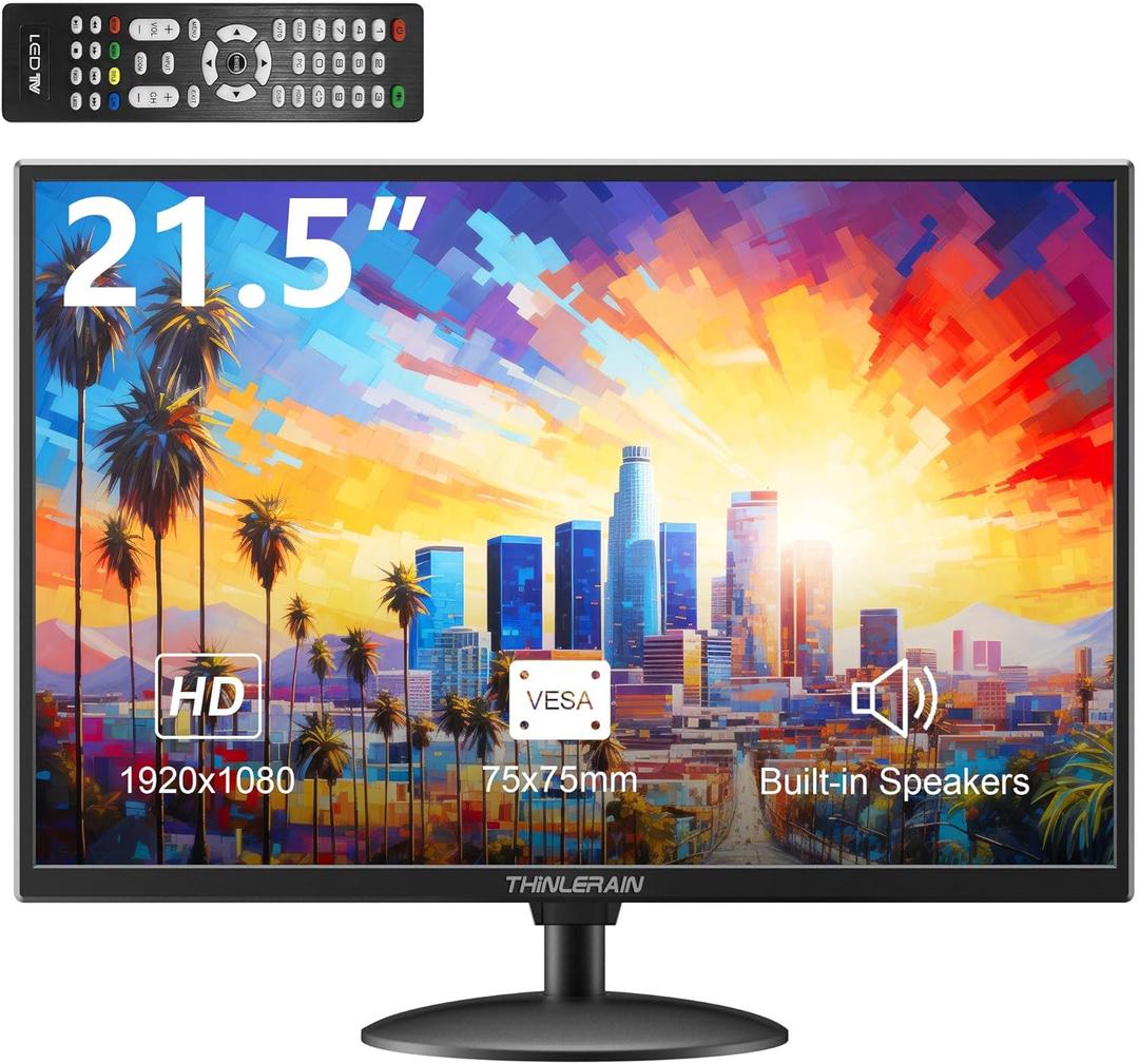 21.5 inch Computer Monitor 1920x1080 PC Monitor with HDMI VGA AV BNC USB Ports, 60Hz, 5Ms, VESA, Display Build-in Speakers for Office Home