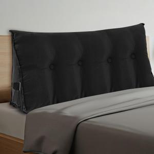 Wenqik Wedge Pillow Full Triangular Headboard Bed Reading Backrest Back Support Long Pillow with Removable Cover for Dorm Room Supplies Housewarming Gift(Black) (Full (54 x 20 x 8 Inch))