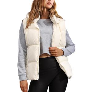 Tanming Black Puffer Vest Women Zip Up Lightweight Sleeveless Winter Outerwear Vests with Hood (Large, Beige)