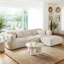 122" L-Shaped Luxury Velvet Living Room Sofa with Adjustable Ottoman and 3 Throw Pillows, Oversized 4-Seater Upholstery Sectional Couch for Apartment Office Spacious Spaces, Beige