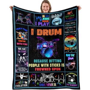 Drum Music Lover Gifts Throw Blanket, Drums Decor Blankets, Music Gifts for Men Women, Gift for Drum Player,Soft Flannel Drums Blanket for Couch Bed 50"X60", 5060in