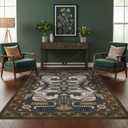 GarveeHome Tiger 5x7 Area Rugs, Boho Blue Washable Rugs for Living Room, Vintage Tribal Soft Animal Print Throw Rug Non Slip Ultra Thin Stain Resistant Floor Carpet for Office Bedroom