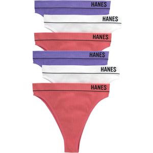 Hanes Women's Originals Seamless Rib Hi-Rise Cheeky Panties Pack, Assorted Colors, 6-Pack (Medium, White/Lively Lavender/Pink Begonia)