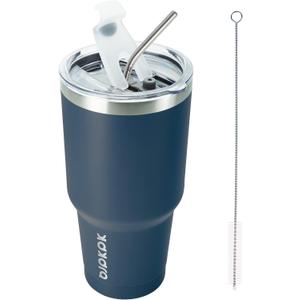 BJPKPK 30 oz Tumbler with Lid and Straw Stainless Steel Double Wall Vacuum Insulated Tumblers,Navy Blue