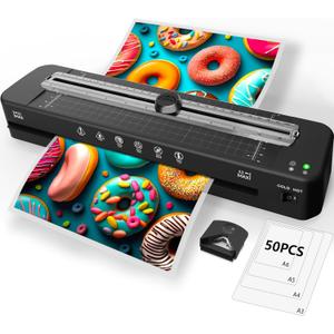 13 Inch Laminator Machine - 11x17 Laminator with 50 Sheets, Cold & Thermal, Built-in Paper Cutter & Corner Rounder, A3 Laminating Machine for Classroom Home School (Black)