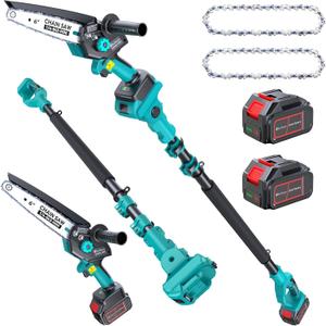 Electric Pole Saws for Tree Trimming, 2x4000mAh Brushless Mini Chainsaw Cordless with Extension Pole, Battery Powered Hand Held Chain Saw Pole Pruner for Cutting Tree Limbs
