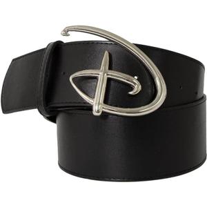 Buckle-Down Women's Disney Belt, Signature D Logo Cast Buckle, Vegan Leather Belt (Black)