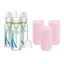 Dr. Brown's AntiColic Options+ Narrow Glass Baby Bottles 8 oz/250 mL, with Level 1 Slow Flow Nipple, 3 Pack 0m+ with Pink 100% Silicone Sleeves, BPAFree