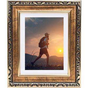 Beyond Your Thoughts 8x10 Picture Photo Frame (1 Pack Real Glass Antique with Matted for 5X7 Gold Color, Vertical or Horizontal, Table Top and Wall Mounting Display