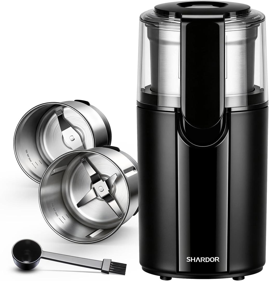 SHARDOR Coffee Grinder Electric, Spice, Herb, Grinder for Coffee Bean Spices and Seeds with 2 Removable Stainless Steel Bowls, Black