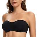 ANGOOL Strapless Bra for Women Padded Non-Slip Silicone Bandeau Bra Seamless Comfortable Wirefree Tube Top Bralette.S