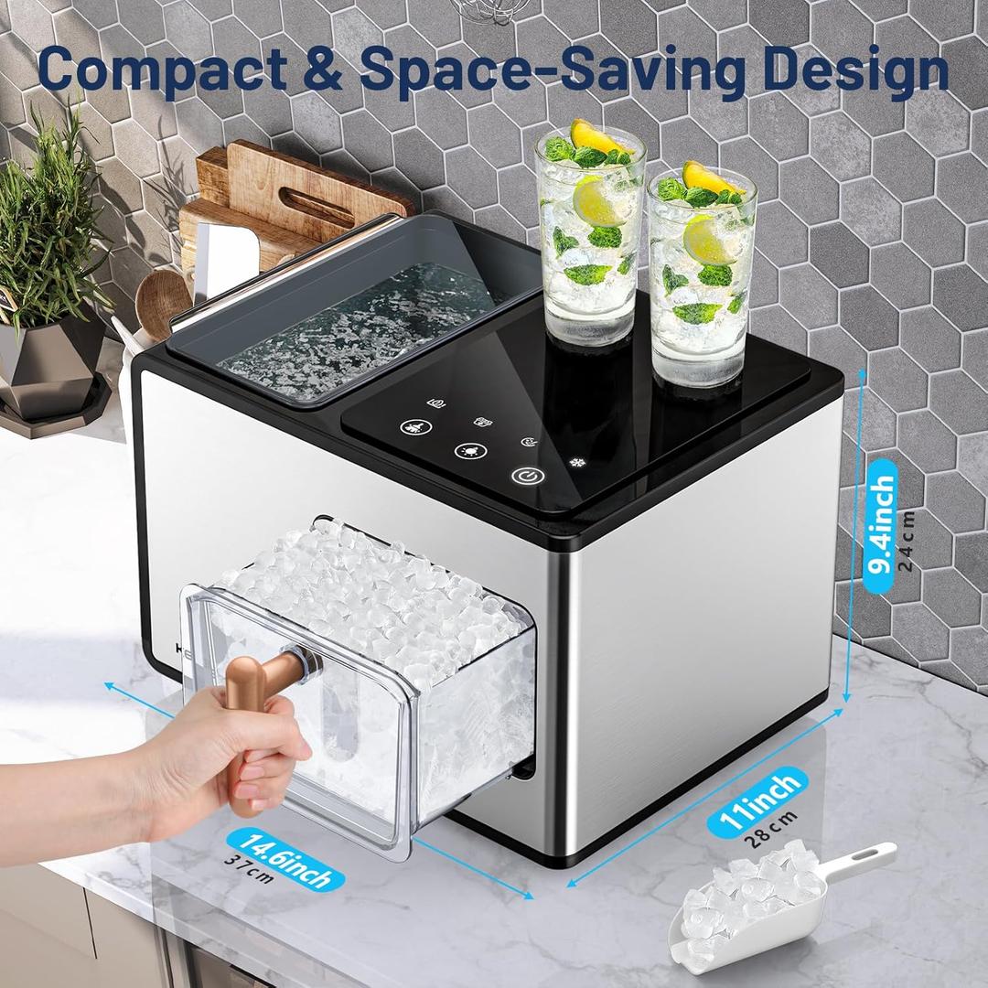 Nugget Ice Maker Countertop, 40lbs/24H, Pebble Ice Maker with Soft Chewable Ice, Self Cleaning Sonic Ice Machine, Stainless Steel w/Touch Screen for Home Office Bar Party