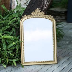 Distressed Vintage Gold Wall Mirror - 24x36 inch, Large Antique Fireplace Mantle Mirror, Baroque Ornate Decorative Bathroom Mirror | Solid Wood Pine