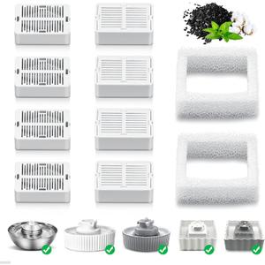 Pet Fountain Filters - 8 Carbon and 2 Foam Pre-Filters for Porcelain Pet Drinking Fountain (8 Packs)