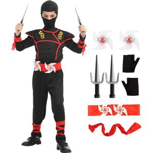 Bad boy league Kids Ninja Costumes Set Dragon Ninja Costume Halloween Ninjas Cosplay Suit for Boys Girls Halloween Party(Kids-S-4/ 5T Black)