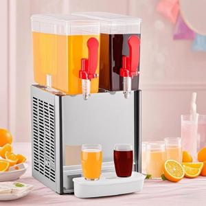 Dual 10L Refrigerated Beverage Dispenser with Mixer & Infuser | Stainless Steel Drink System w/Thermostat Control + Ice Storage​​